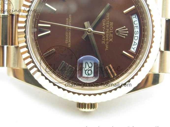 Best AAA Replica Sites A 228239 New 904 Dial on 40mm RG President QuickDry Dial BP Brown 2824 Bracelet Roman Day-Date RG Version 0110